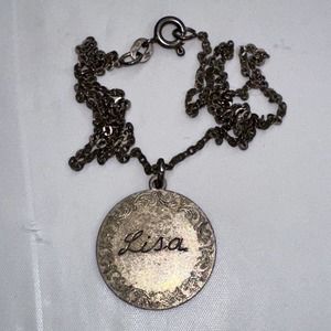 VTG Balestra Sterling Silver Necklace LISA Charm Round Signed 925 16" Chain